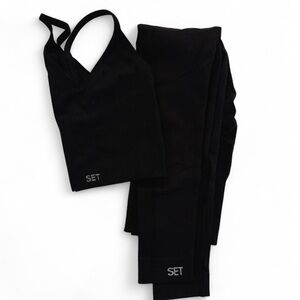 SET Active Black Ribbed Seamless Sports Bra & Leggings Set